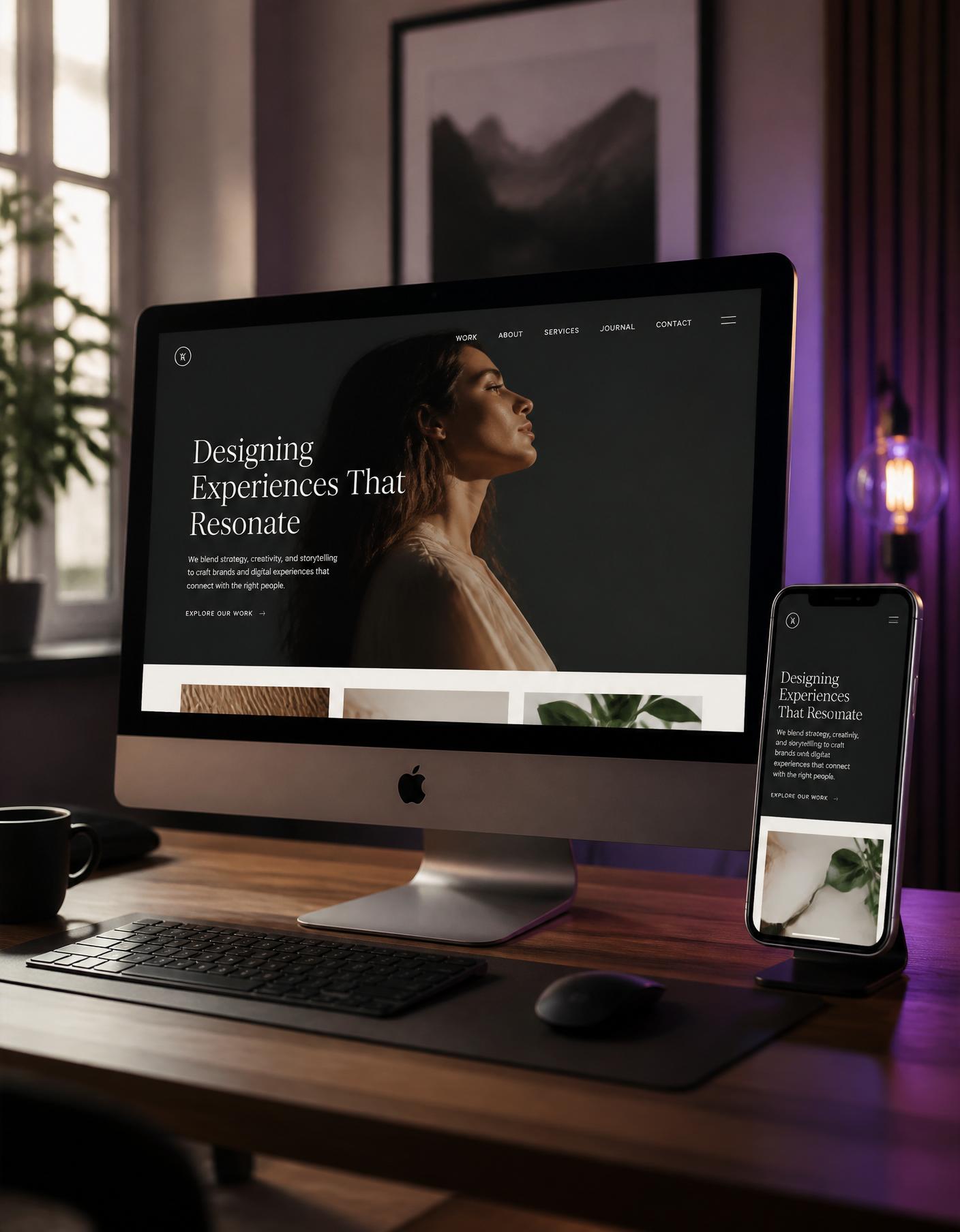 Responsive website shown on desktop and mobile